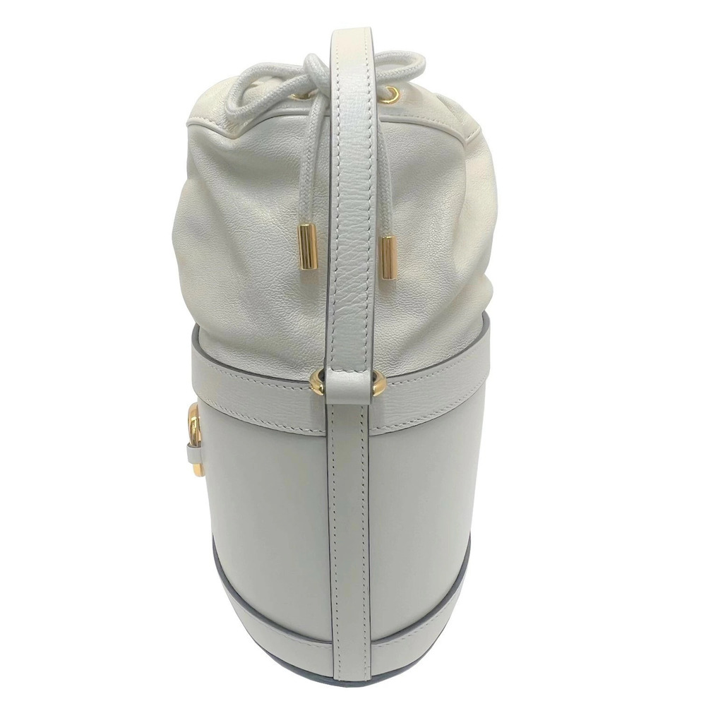 GUCCI Horsebit Bucket Bag Shoulder Leather Drawstring White Ivory White - Picture 2 of 8